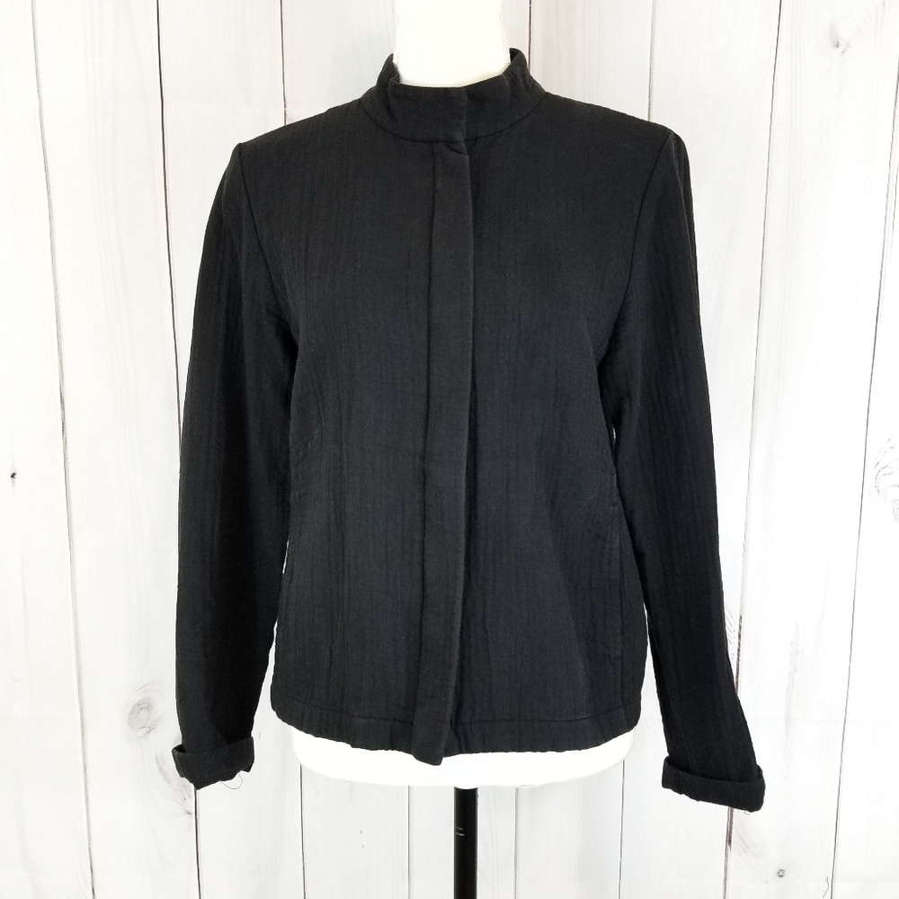 Eileen Fisher Black Cotton Double Zip Jacket